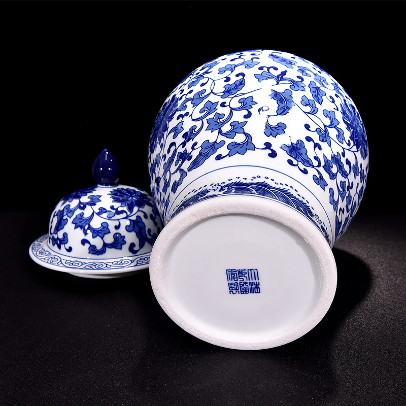 Цзиндэчжэнь вазы керамический общий бак Имбирная банка украшения античный синий