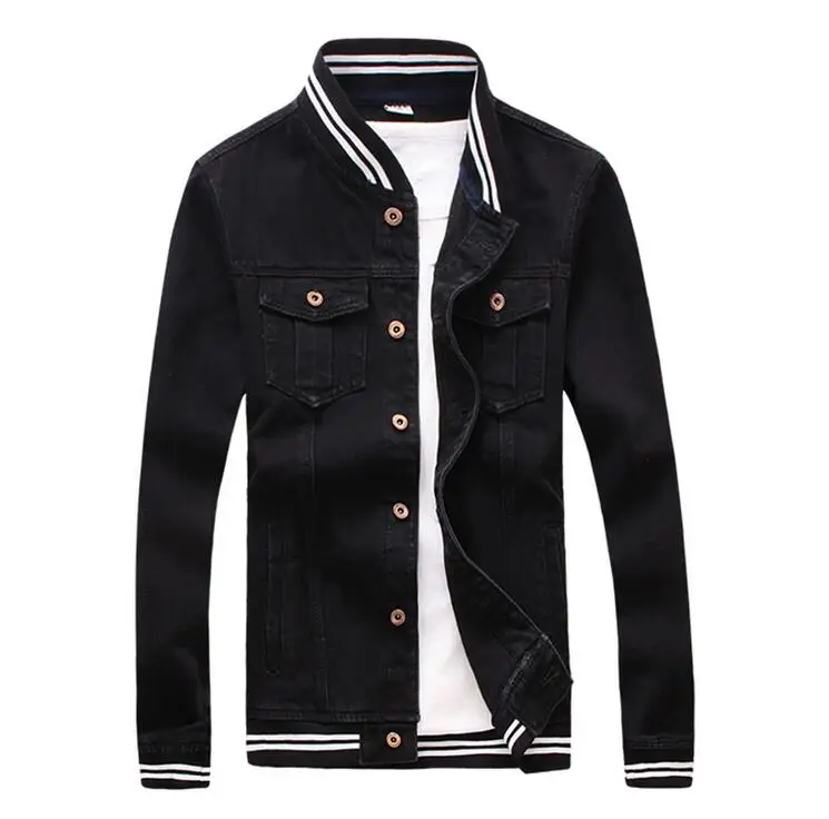 2018 Курточка бомбер Для мужчин Модная Джинсовая куртка черный Повседневное Сим Fit