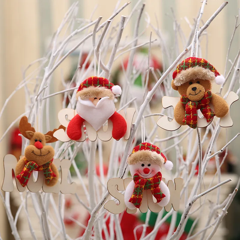 Christmas Decorations Creative Wooden Letter Cards Santa Claus Snowman Deer Bear Pendant WindowDoor Door Hanging | Дом и сад