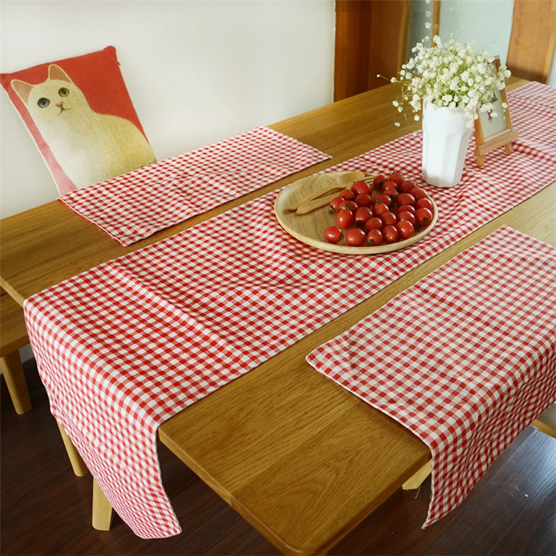 Fashion With Lace Red Checked Plaid Style Korean Pastoral Cotton Linen Multi - Size Tablecloth | Дом и сад