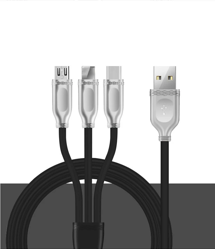 Black 3 в 1 3A USB кабель из цинкового сплава ретро Micro usb type C кабель для huawei Xiaomi Redmi usb-кабель для Samsung для iPhone XR XS MAX - Цвет: Black