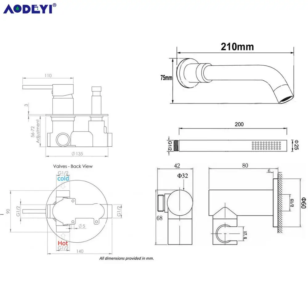 AODEYI скрытый смеситель для ванны матовый золотой черный 1/2 кд кран с ручной