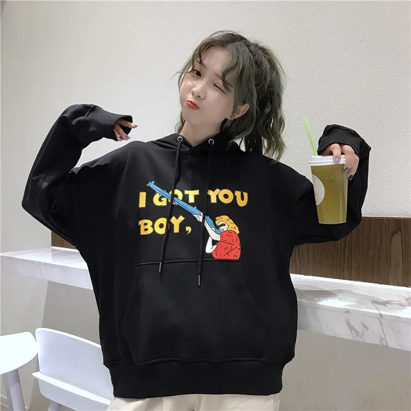 YouGeMan Harajuku винтажные худи для женщин свитшоты корейский Ulzzang бархатный свободный свитер с капюшоном Женский Повседневный свитер
