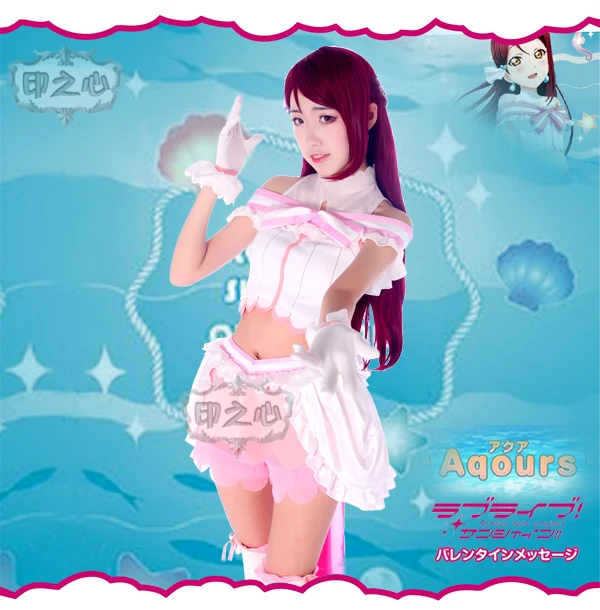 Женский костюм для косплея Aqours белый рубашка юбка леггинсы носки перчатки и