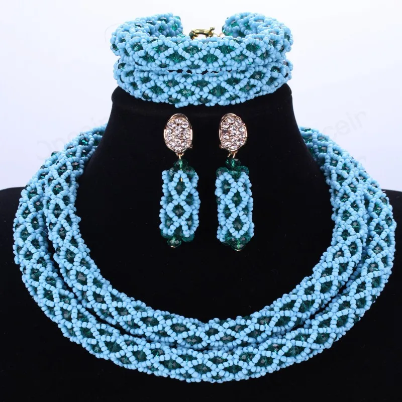 Нигерийские Свадебные африканские бусины ювелирный набор бирюзовый зеленый