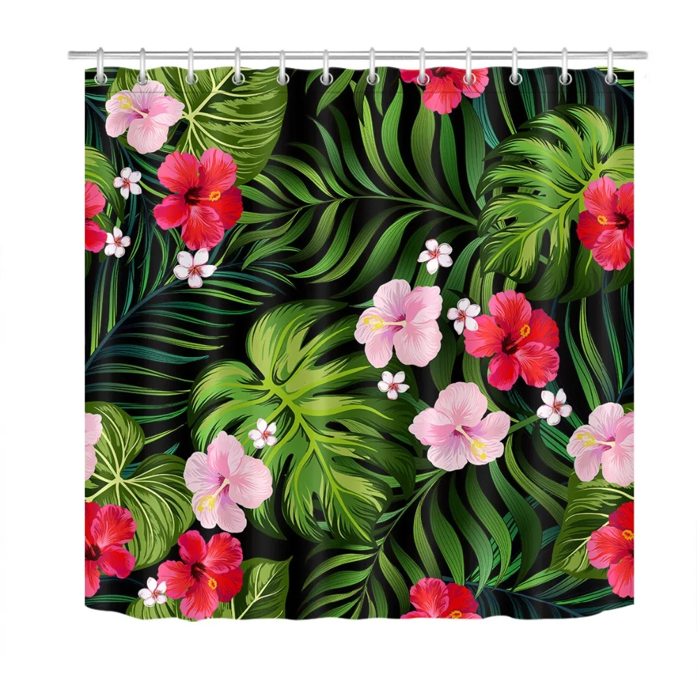 Цветочный узор в джунглях Monstera Hibiscus Пальмовые Листья занавеска для душа