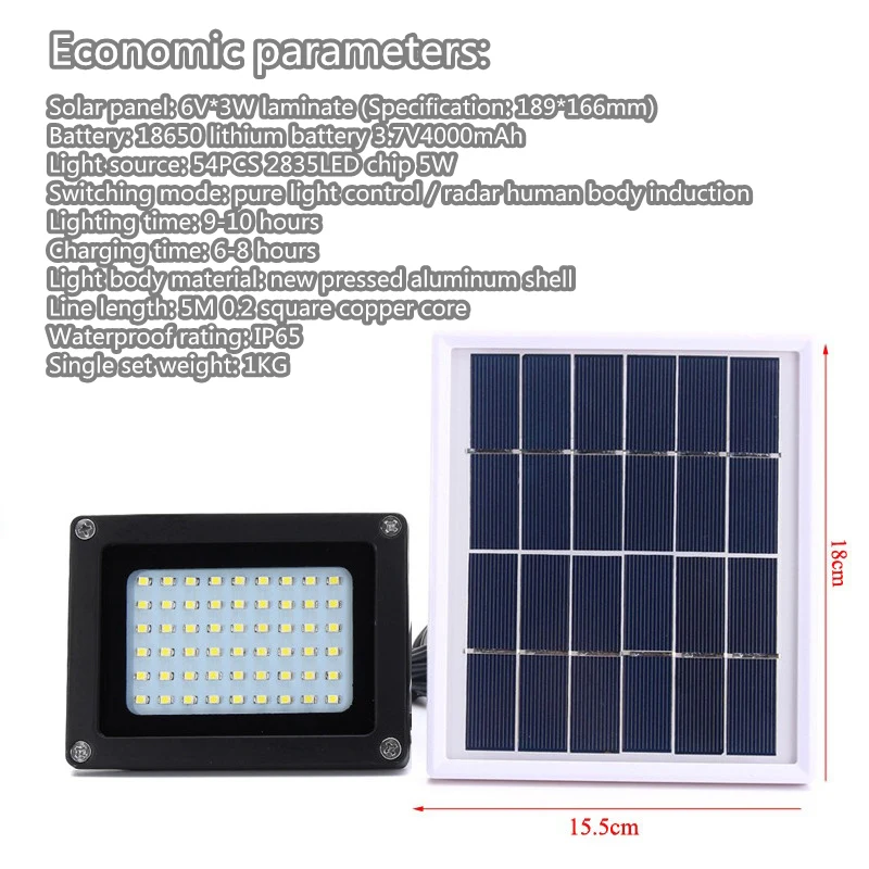 Фонарь/прожектор/уличный фонарь IP65 водонепроницаемый 54 светодиода датчик