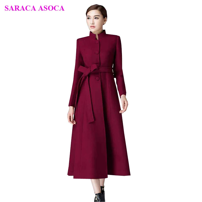 Осенне зимнее длинное облегающее пальто с воротником стойкой Женская