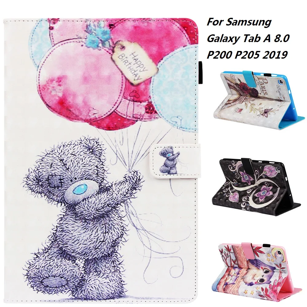 3D мультфильм шаблон PU и PC с слотом для карт чехол Samsung Galaxy Tab A 8 0 дюймов P200 P205 2019