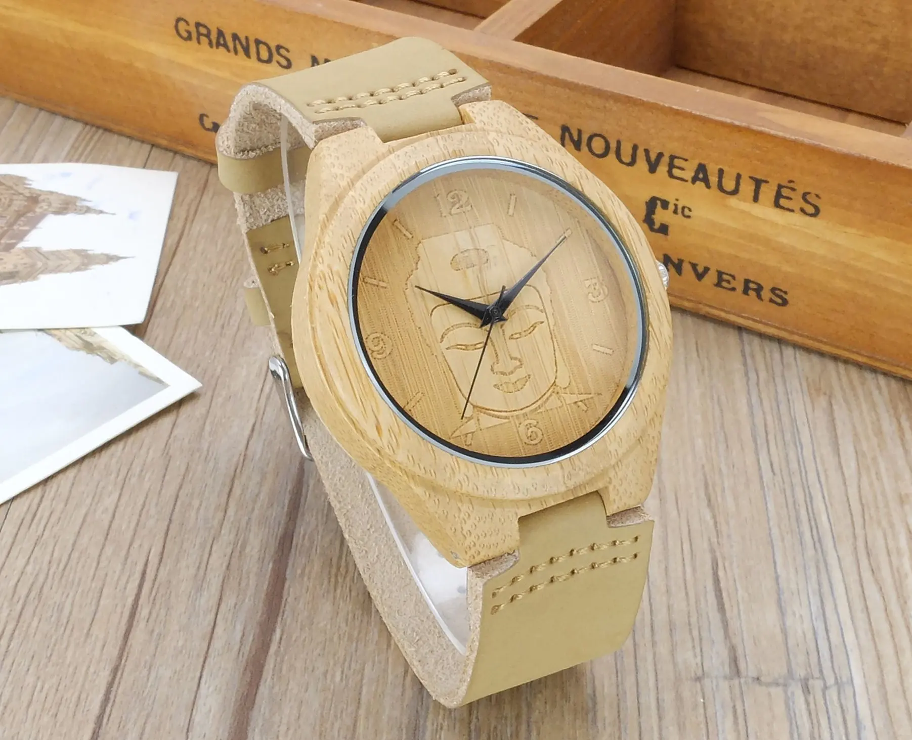 Новинка 2017 деревянные мужские наручные часы с ремешком из натуральной кожи и