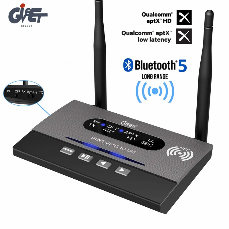 Большой диапазон байпаса NFC аудио адаптер 328ft Bluetooth 5 0 передатчик приемник APTX HD и