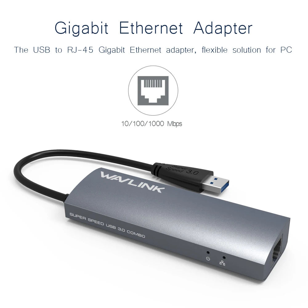 

USB 3.0 to Gigabit Ethernet Adapter 3-Port USB 3.0 Hub Bus w/ 10/100/1000 RJ45 Gigabit Ethernet LAN Port Converter HUB Wavlink