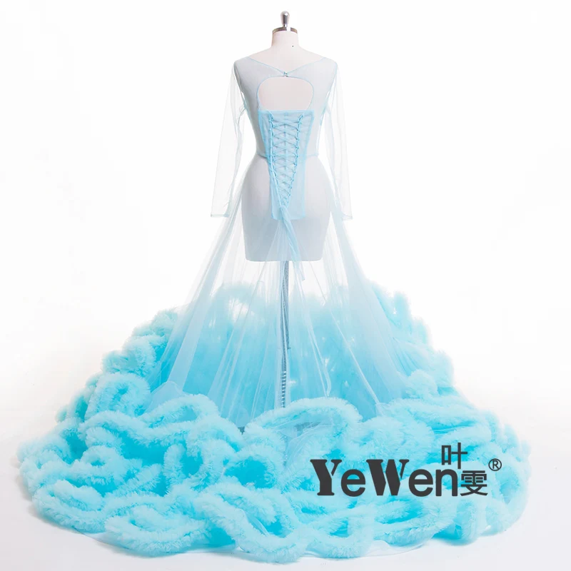 Сексуальное прозрачное облако платье королевский синий свадебное С Длинными