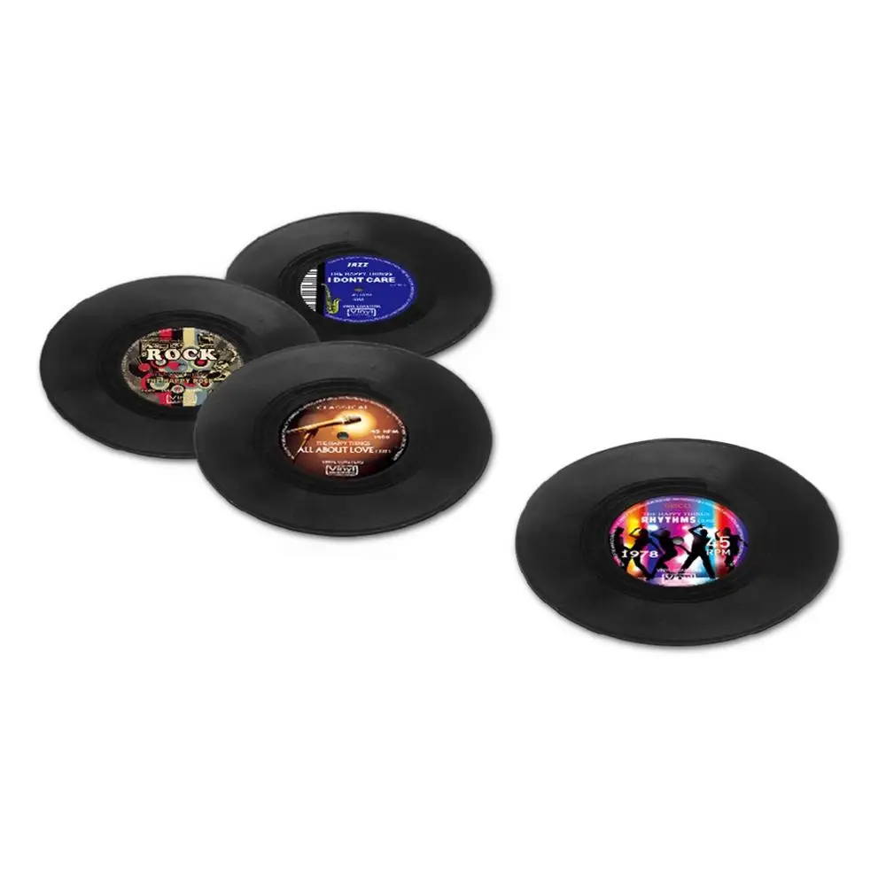 Rock record 4pcs 6 шт. мягкие Ретро виниловые подставки для напитков Настольный коврик для чашек домашний декор CD запись кофейная чашка для напитков термостойкие столовые приборы - Цвет: Rock record 4pcs