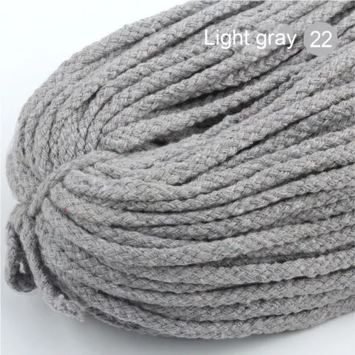 22 Light gray 5 мм цветная витая веревочка из хлопка, тканые веревочные шнуры, ручная работа, ручная работа, сумка на шнурке, аксессуары, 5 метров - Цвет: 22 Light gray