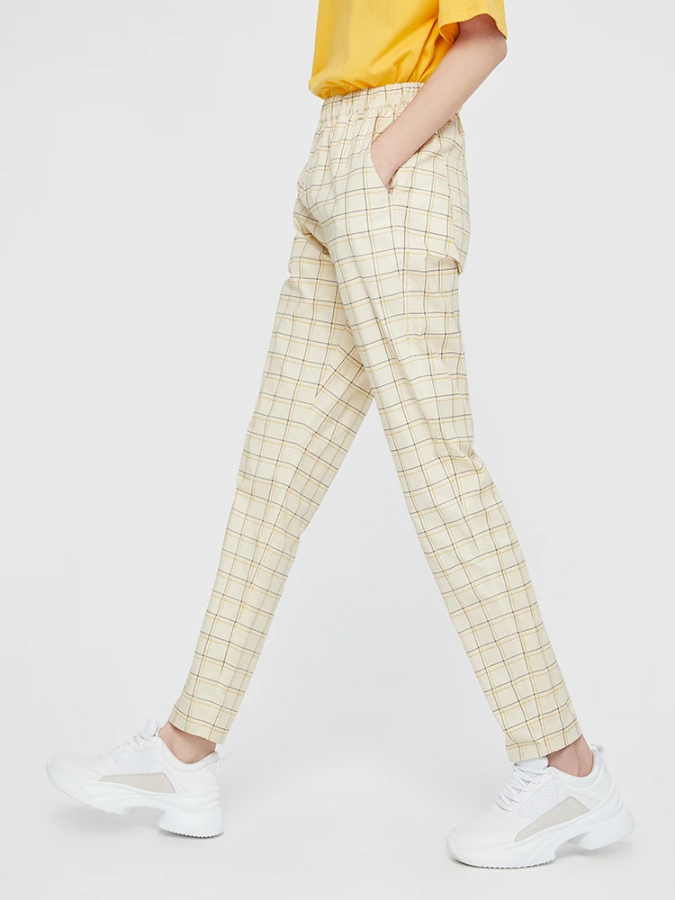 Женские клетчатые брюки-карандаш с карманами | Женская одежда