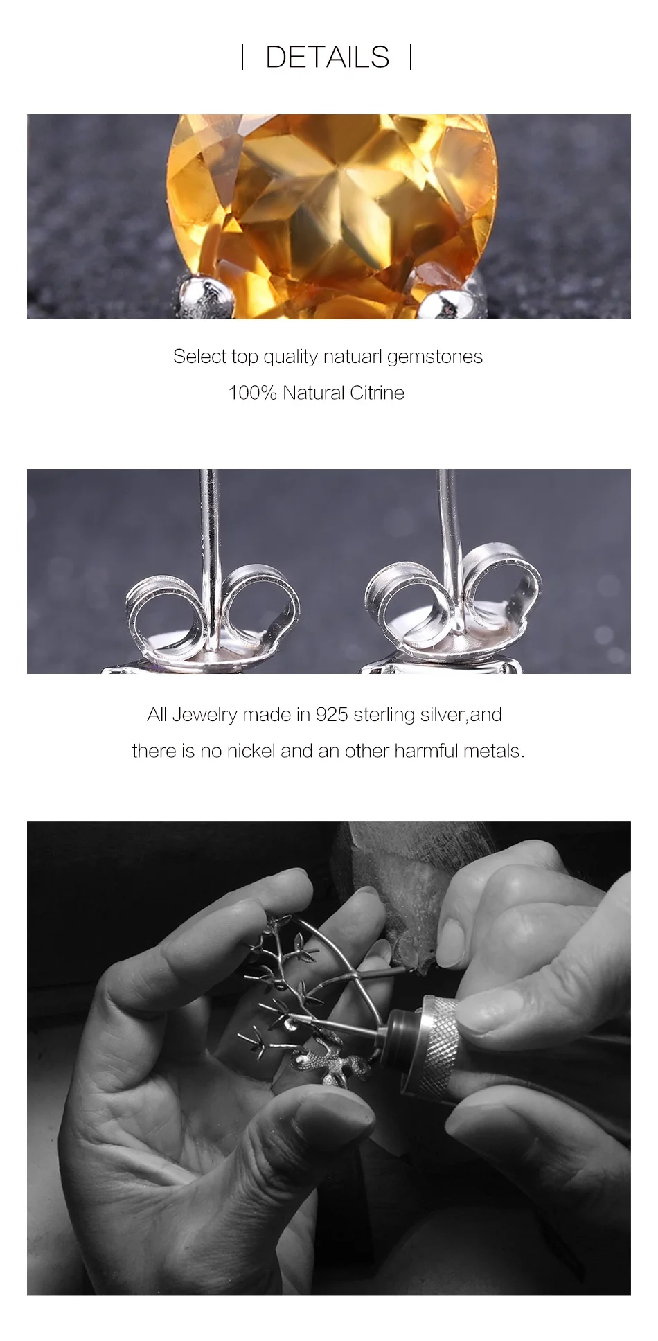 Gem's Ballet 5 мм 0.96Ct круглый натуральный цитрин драгоценный камень серьги гвоздики из натуральной 925 пробы серебряные модные ювелирные изделия для женщин