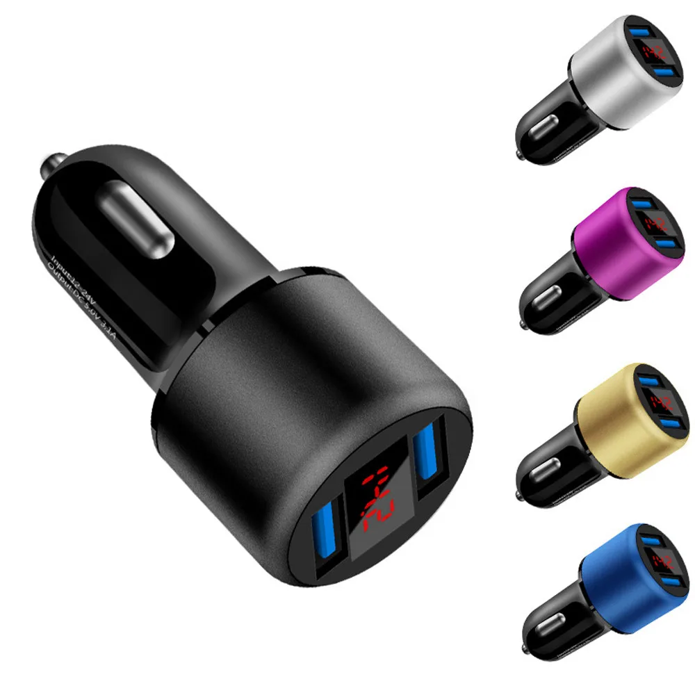 Автомобильное двойное USB зарядное устройство с 2 портами ЖК дисплей 12 24 В