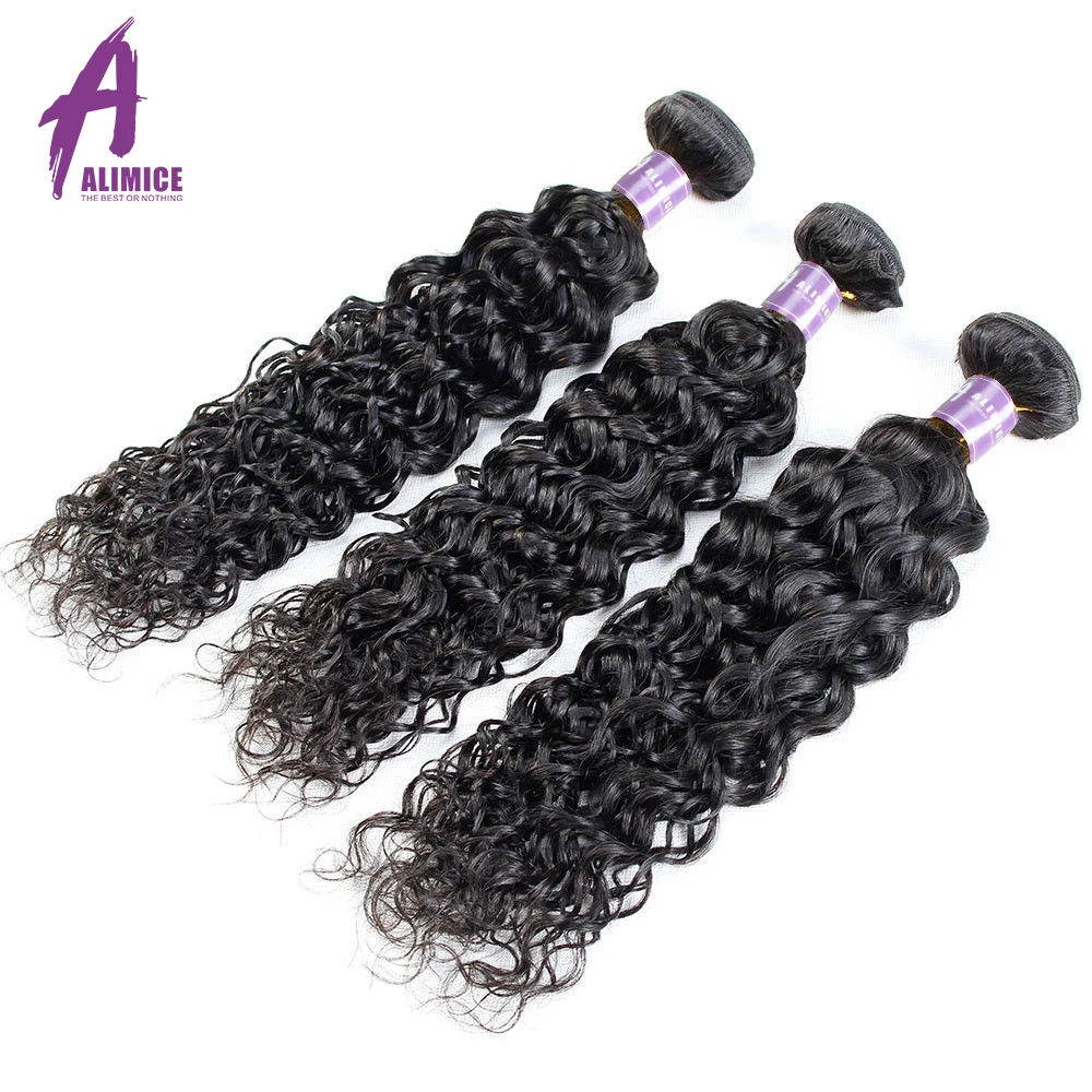 ALIMICE Malaysian Water Wave 3 Bundles Human Hair Extensions Natural Color#1B 8-30 Inch Non Remy Weaves 3Pcs/Lot | Шиньоны и парики