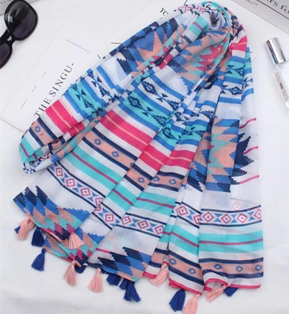 

Newest Women Geometry Pattern Printed Quality Cotton Tassel Scarf 10PCS/LOT