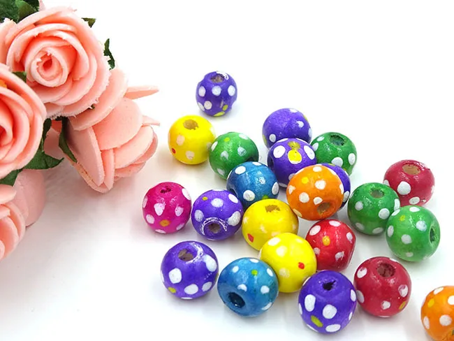 Цветные Дизайнерские деревянные бусины в горошек 10 мм украшения для дома оптовая