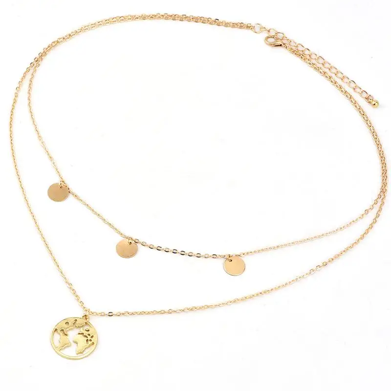 2 Pcs/Set Classic Women Necklaces Hollow Map Round Tassel Pendant Gold Silver Color Necklace Set Girl Fashion Birthday Gift | Украшения и