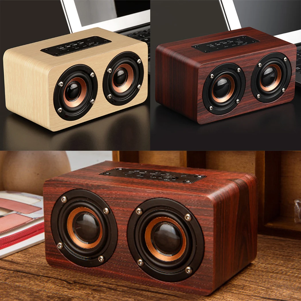 Bluetooth Беспроводной с Hands Free карты памяти AUX IN Динамик Ретро древесины HIFI 3D двойной
