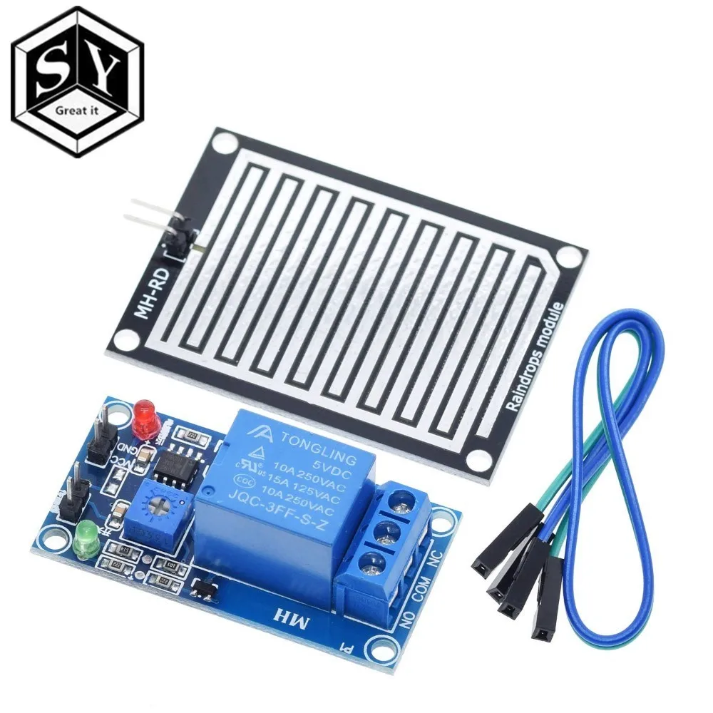 Модуль датчика дождевой воды + модуль реле постоянного тока 5 в 12 В с датчиком