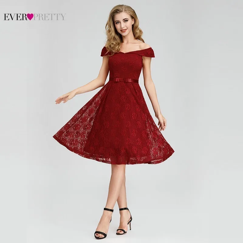 Элегантные короткие кружевные коктейльные платья Ever Pretty A-Line с v-образным вырезом и рукавом-крылышком сексуальные женские летние вечерние платья Robe De Cocktail - Цвет: Burgundy