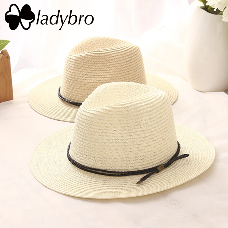 

Ladybro Summer Panama Hat Men Straw Hat For Women Sun Hat Wide Brim Beach Jazz Chapeau Male Lady Belt Visor Cap Sombrero Female