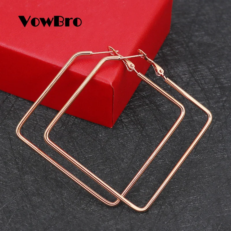 Женские гладкие серьги-кольца vodbro серебристые квадратные из нержавеющей стали