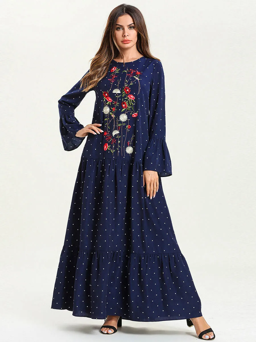 4XL Абая для мусульманских женщин платья печатные пурпурно синие макси abaya Jalabiya