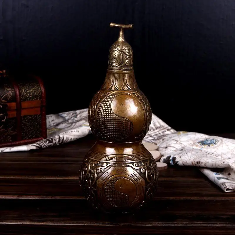 

Медная статуя, латунная статуэтка, высота 15 см, восемь диаграмм gourd, Tai ji, Supreme pole, старинное Искусство и ремесла бронза ~