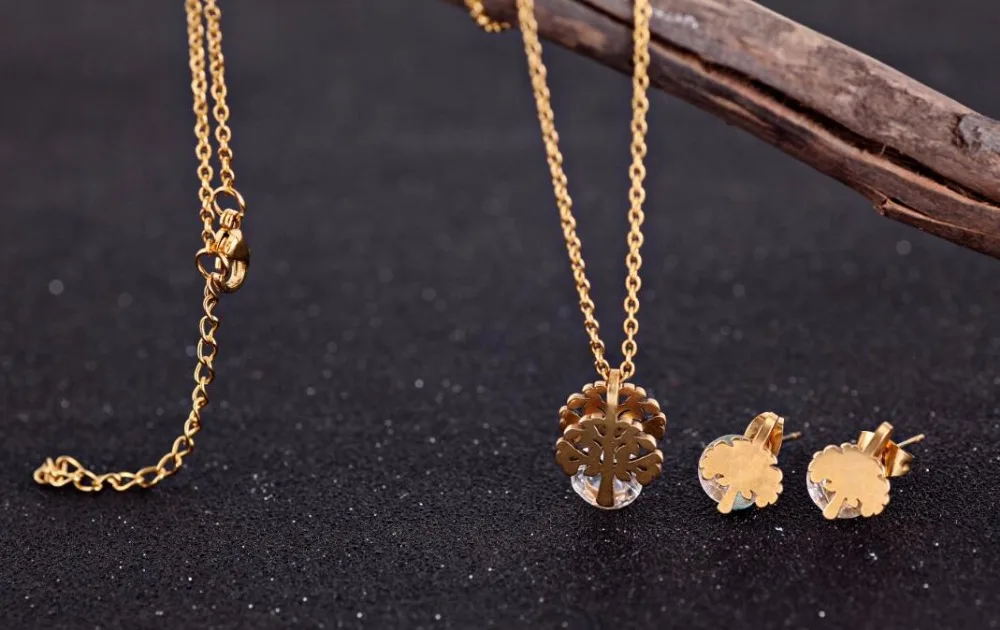 2017 новая мода из нержавеющей стали листового золота колье и сережек с голубыми