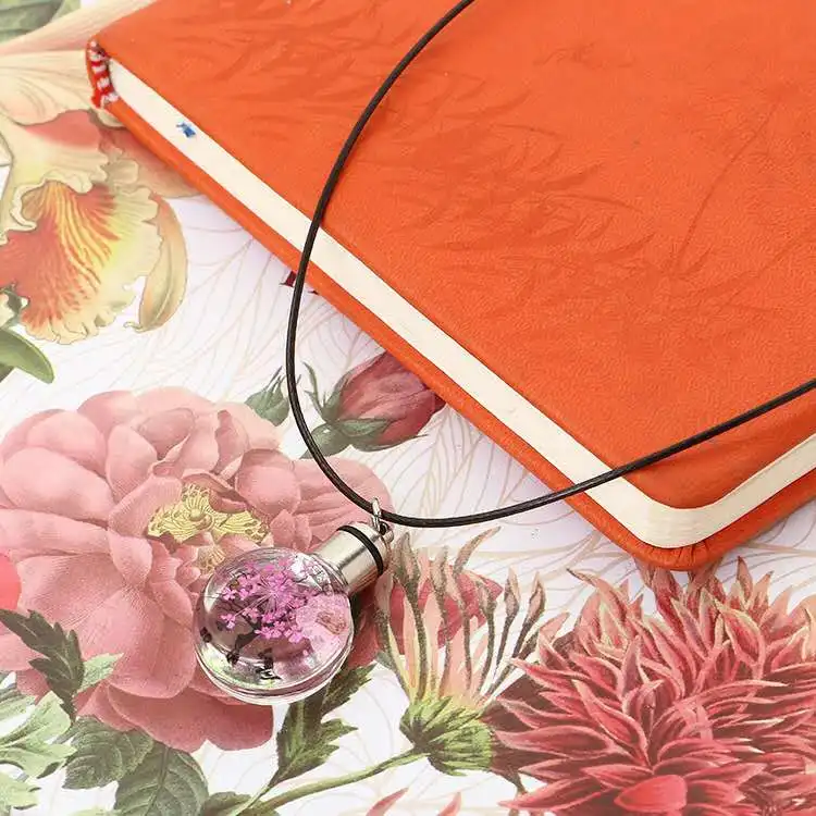 Pink flower YWHL корейский стиль светится в темноте персонализированные прозрачный кулон ожерелье, натуральные сухоцветы никогда не вытирают ожерелье девушки - Окраска металла: Pink flower