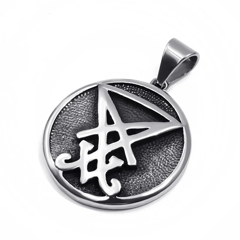 Мужские Нержавеющая сталь цепи sigil of Lucifer уплотнение сатаны кулон цепи коробки Цепочки и ожерелья комплект 20 дюймов-26 дюймов