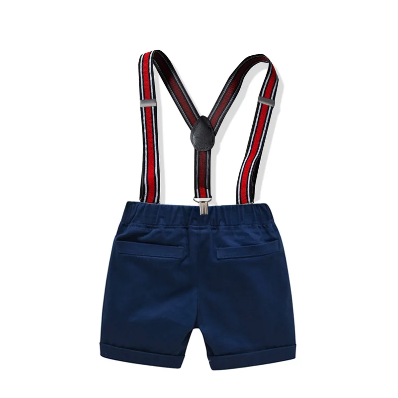 2-7 Years Baby Boy Clothes Red Plaid Shirt + Nary Shorts with Suspender Belt Suits Children Casual Gentleman Wedding Boys | Детская