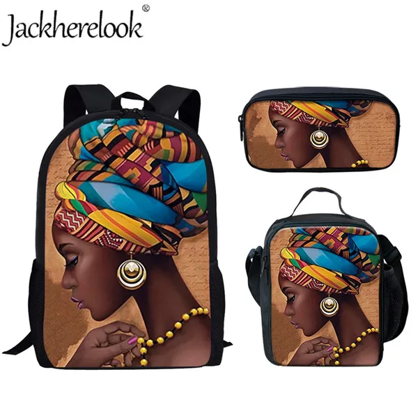 HME1069CGK Jackherelook школа моды в комплекте с набором подходящих сумок для детей черный арт в африканском стиле с принтом для девочек Школьный рюкзак; рюкзак для девочек-подростков, Satche - Цвет: HME1069CGK