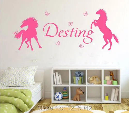 Лошадей и Бабочки Имя персонализированные виниловые наклейки для девочек на