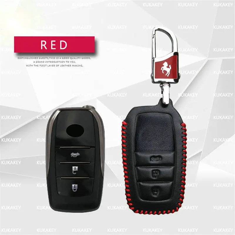 red 3 button Чехол для ключей из натуральной кожи для Toyota Camry Crown Corolla RAV4 Highlander CHR C-HR Land Cruiser 200 LC200 Prius Prado - Название цвета: red 3 button