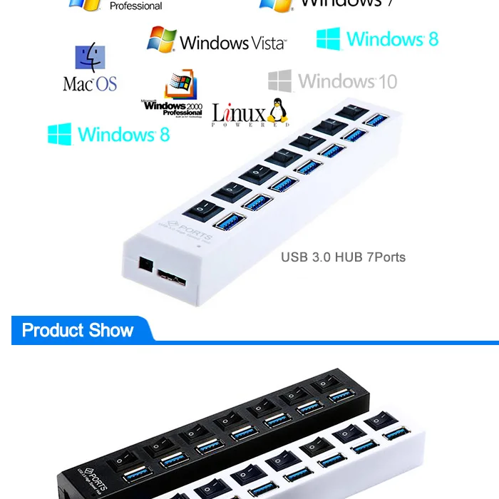 Высокоскоростной USB 3,0 концентратор 7 портов 5 Гбит/с usb-хаб разветвитель концентратор USB 3,0 вкл/выкл переключатель адаптер кабель разветвитель для ПК настольный ноутбук