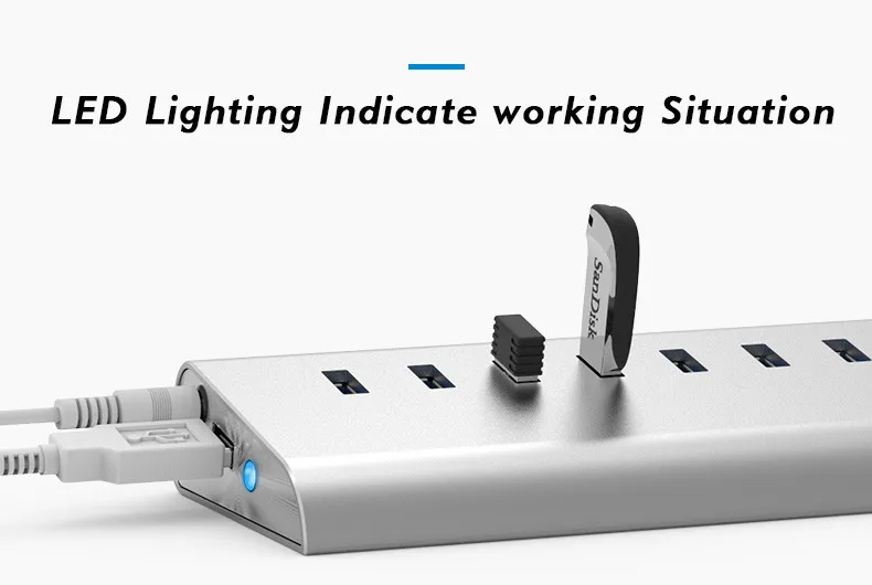 Супер Многофункциональный USB3.0 10 Порты USB HUB 3,0 Алюминий Компьютерные аксессуары для Тетрадь концентратор для настольного компьютера Высокое качество металлическая втулка