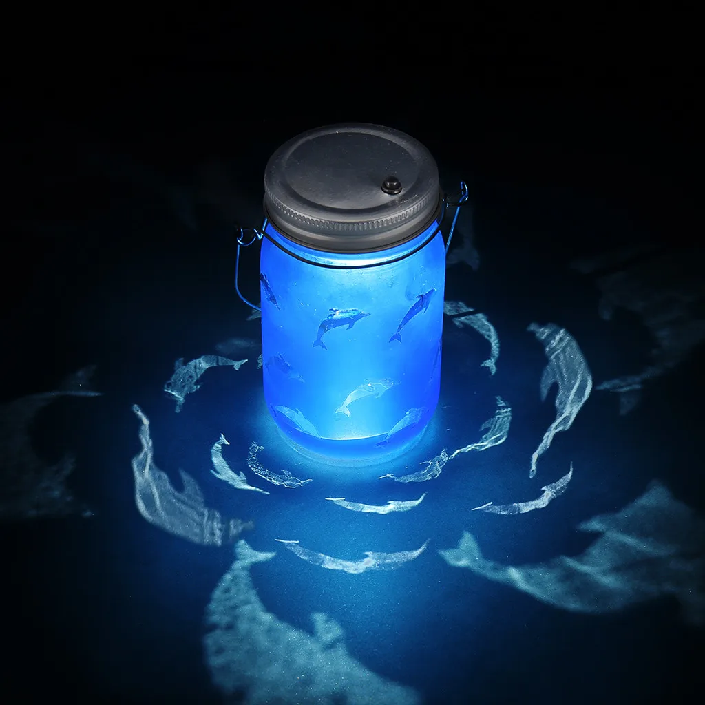 Новейшая ручная травление дельфинов Солнечная банка световая бутылка проекция