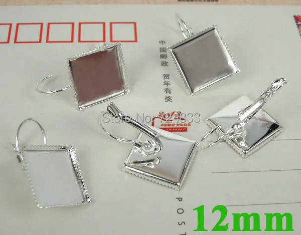 10 шт. серебряный цвет Французский рычаг задняя Сережка база 12 мм квадратная Камея
