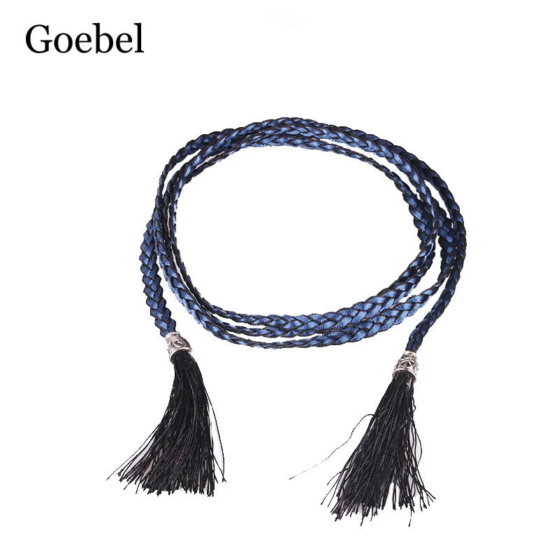 Длинный кожаный дизайнерский Плетеный женский поясной ремень с кисточками ремни