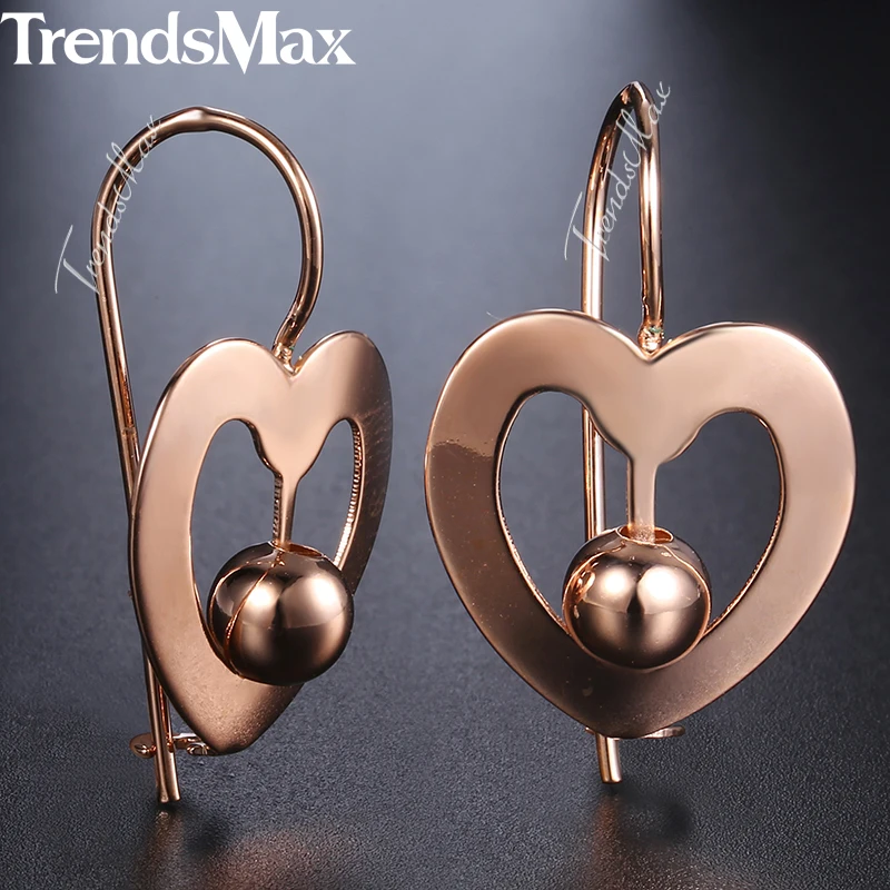 Trendsmax Вырезать сердце мяч серьги из бисера для Для женщин девочек 585 розовое