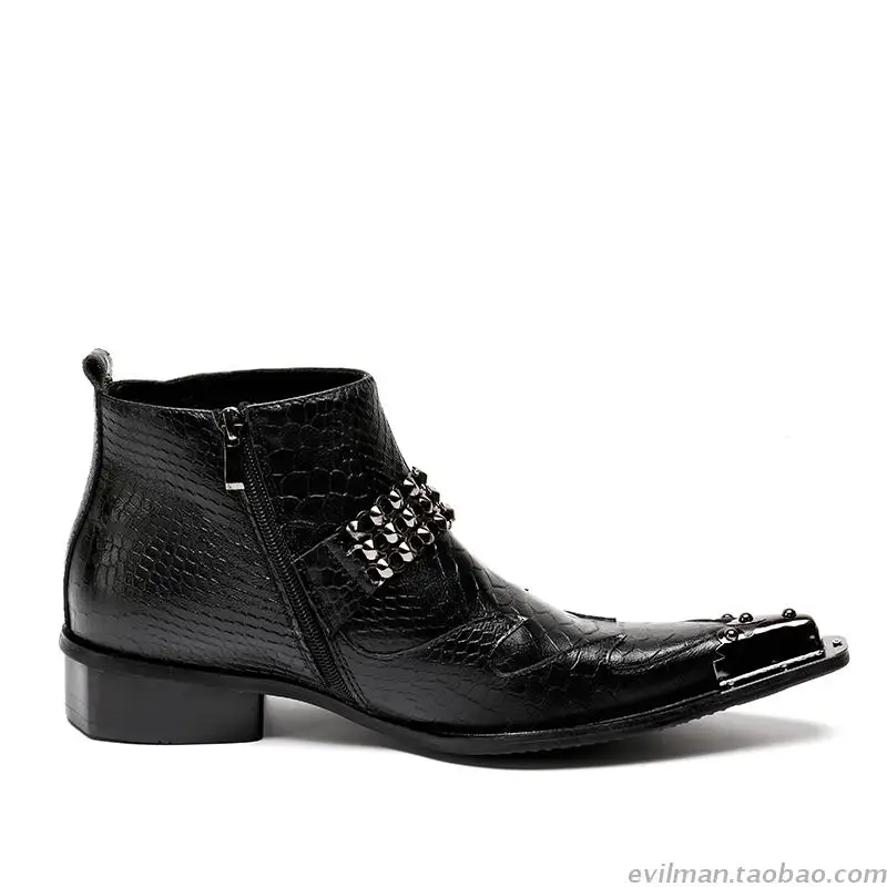 Botines hombre, черные с шипами, со стальным носком, натуральные кожаные военные ботинки, мужские ковбойские ботинки с металлическим украшением