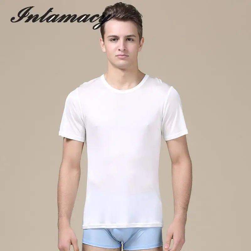Summer Pure Color Silk Knit T-shirt, Short Sleeve T-shirt, Men's 100% real Silk Comfortable T-shirt