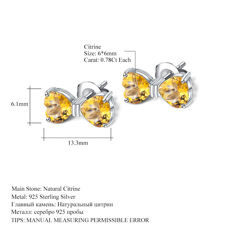 

GEM'S BALLET 3.13Ct Natural Citrine Gemstone Earrings Classic 925 Sterling Silver Bow-knot Jewelry Stud Earrings for Women