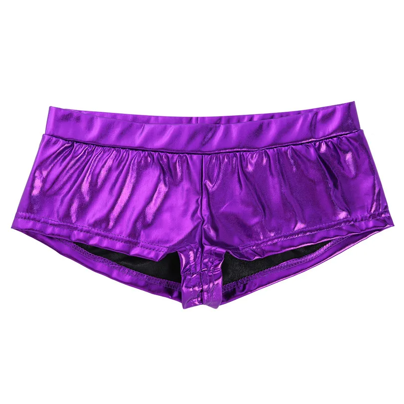 Purple Freebily для взрослых, женские модные сексуальные шорты для ночного клуба, блестящие шорты из искусственной кожи с низкой талией, популярные шорты для танцев, фестивальные костюмы - Цвет: Purple
